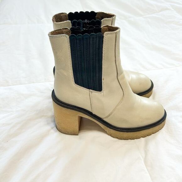 Free People James Chelsea Leather Boots Chunky Heel Cream Women’s Size 37 US 7 - Picture 7 of 12